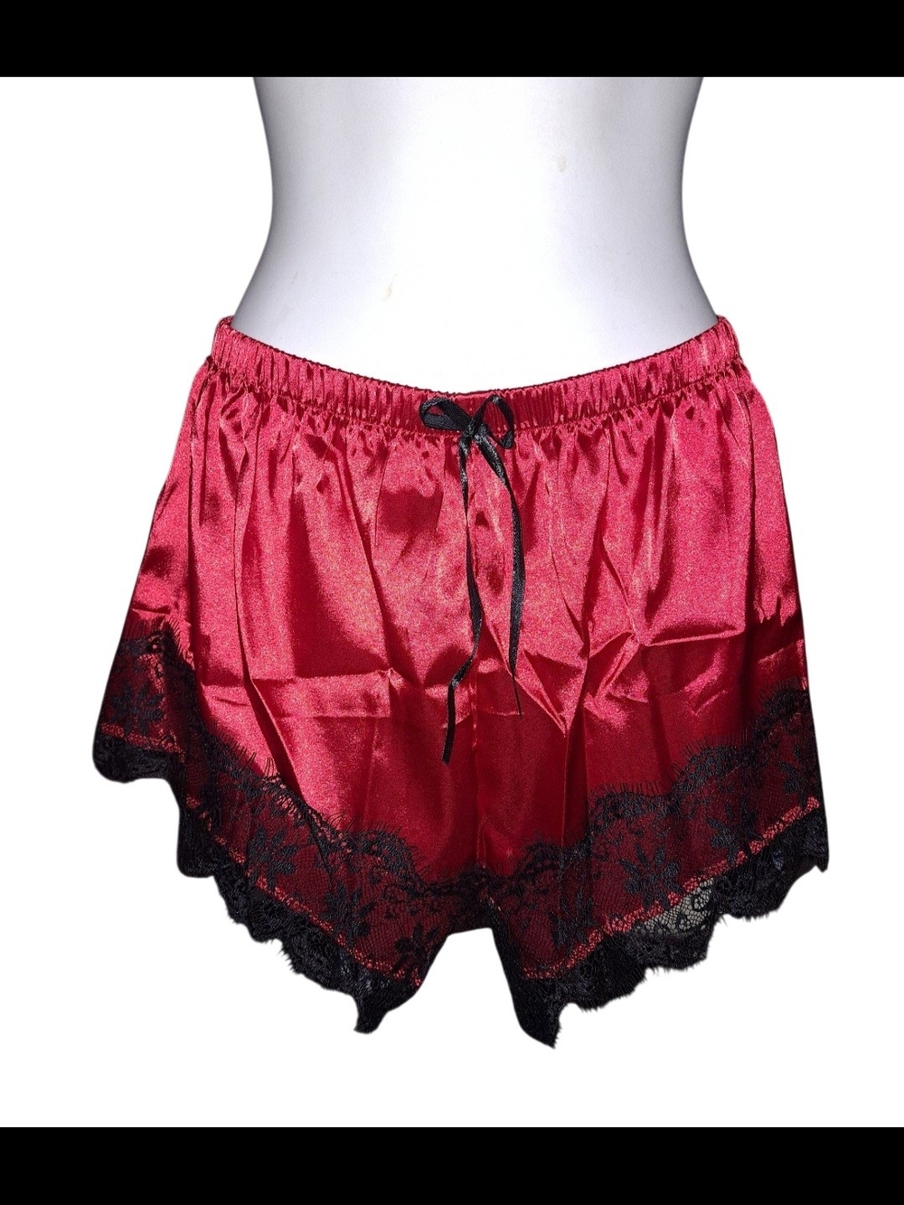 Red Satin Lace Trim Sleep Shorts